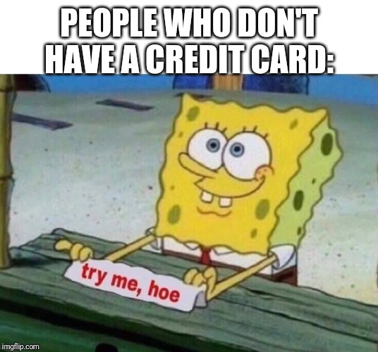 try me hoe | PEOPLE WHO DON'T HAVE A CREDIT CARD: | image tagged in try me hoe | made w/ Imgflip meme maker