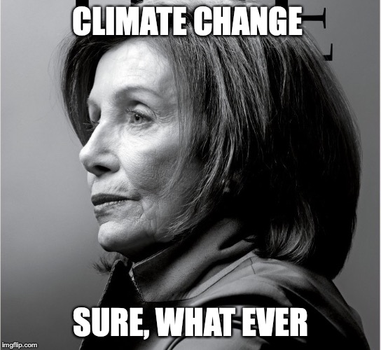 Pelosi the God | CLIMATE CHANGE; SURE, WHAT EVER | image tagged in pelosi the god | made w/ Imgflip meme maker