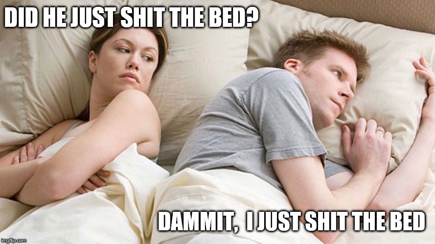 couple in bed | DID HE JUST SHIT THE BED? DAMMIT,  I JUST SHIT THE BED | image tagged in couple in bed | made w/ Imgflip meme maker