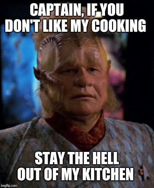 neelix | CAPTAIN, IF YOU DON'T LIKE MY COOKING STAY THE HELL OUT OF MY KITCHEN | image tagged in neelix | made w/ Imgflip meme maker