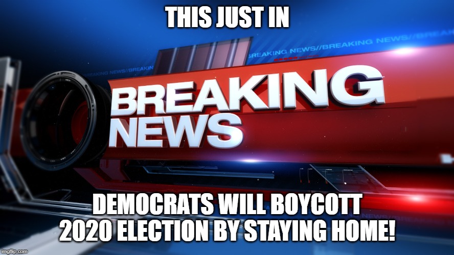 2020 Election | THIS JUST IN; DEMOCRATS WILL BOYCOTT 2020 ELECTION BY STAYING HOME! | image tagged in breaking news,election 2020,trump 2020,presidential debate,protest,boycott | made w/ Imgflip meme maker