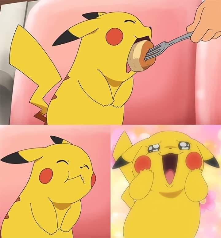 High Quality Pikachu happy eating cake Blank Meme Template