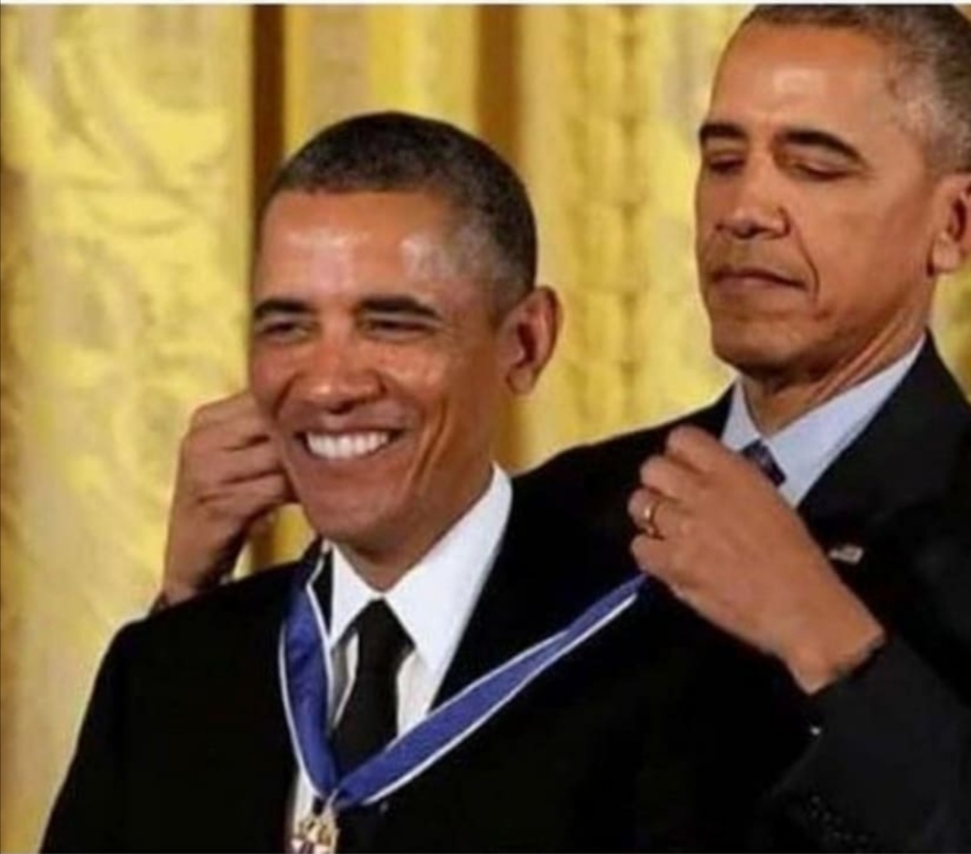 High Quality Obama gives himself a medal Blank Meme Template