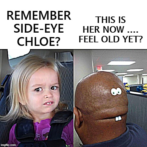 THIS IS HER NOW .... FEEL OLD YET? REMEMBER SIDE-EYE CHLOE? | image tagged in side eyeing chloe | made w/ Imgflip meme maker