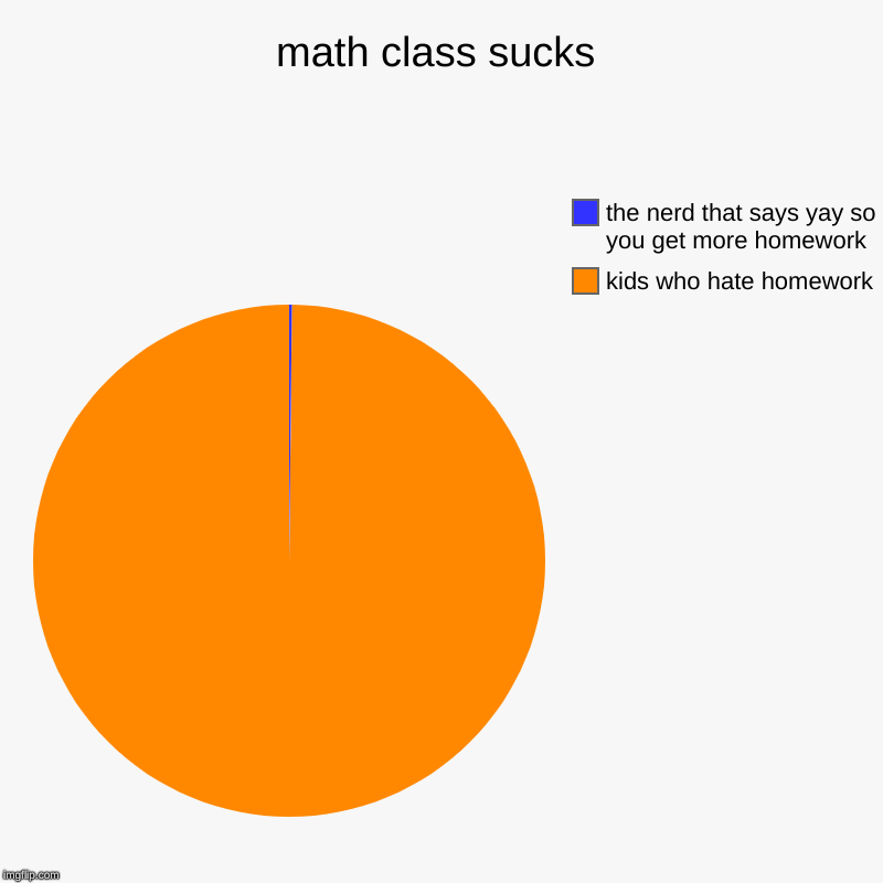 math class sucks | kids who hate homework, the nerd that says yay so you get more homework | image tagged in charts,pie charts | made w/ Imgflip chart maker
