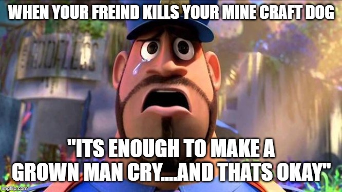 It's Enough to Make a Grown Man Cry | WHEN YOUR FREIND KILLS YOUR MINE CRAFT DOG; "ITS ENOUGH TO MAKE A GROWN MAN CRY....AND THATS OKAY" | image tagged in it's enough to make a grown man cry | made w/ Imgflip meme maker