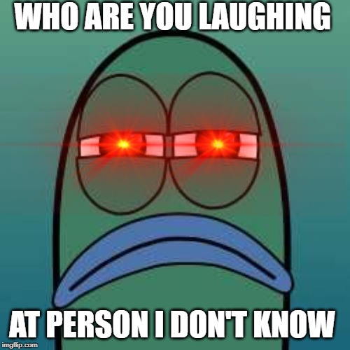 not funny | WHO ARE YOU LAUGHING; AT PERSON I DON'T KNOW | image tagged in not funny | made w/ Imgflip meme maker