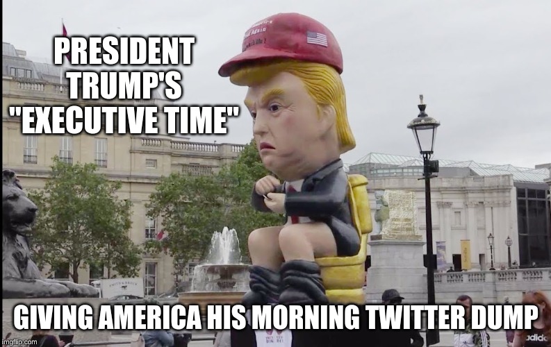 Trump Twitter Dump | PRESIDENT TRUMP'S "EXECUTIVE TIME"; GIVING AMERICA HIS MORNING TWITTER DUMP | image tagged in trump twitter dump | made w/ Imgflip meme maker