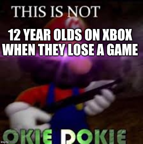 This is not okie dokie | 12 YEAR OLDS ON XBOX WHEN THEY LOSE A GAME | image tagged in this is not okie dokie | made w/ Imgflip meme maker
