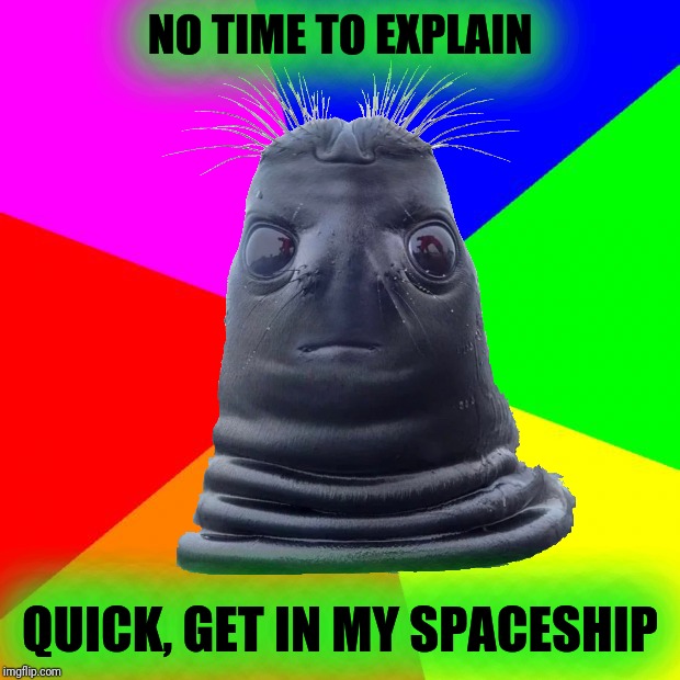 Bad Advice Alien Seal | NO TIME TO EXPLAIN QUICK, GET IN MY SPACESHIP | made w/ Imgflip meme maker