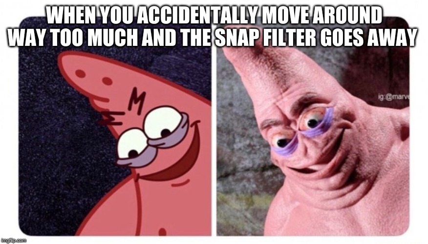 WHEN YOU ACCIDENTALLY MOVE AROUND WAY TOO MUCH AND THE SNAP FILTER GOES AWAY | made w/ Imgflip meme maker