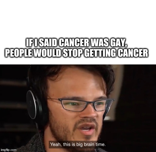 Yeah, this is big brain time | IF I SAID CANCER WAS GAY, PEOPLE WOULD STOP GETTING CANCER | image tagged in yeah this is big brain time | made w/ Imgflip meme maker