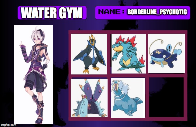 Monochrome colorbars trainer card | WATER GYM; BORDERLINE_PSYCHOTIC | image tagged in monochrome colorbars trainer card | made w/ Imgflip meme maker