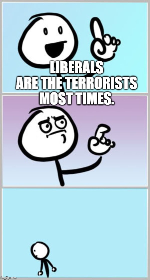 Well Nevermind | LIBERALS ARE THE TERRORISTS MOST TIMES. | image tagged in well nevermind | made w/ Imgflip meme maker