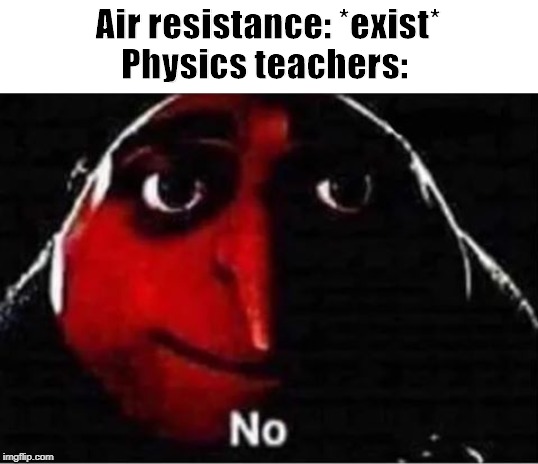 Gru No | Air resistance: *exist*
Physics teachers: | image tagged in gru no | made w/ Imgflip meme maker