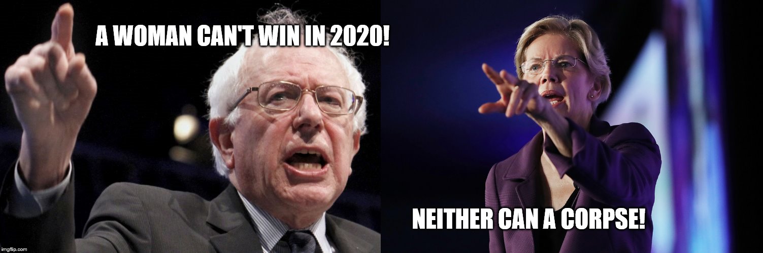 Looks like they are both shit out of luck | A WOMAN CAN'T WIN IN 2020! NEITHER CAN A CORPSE! | image tagged in bernie sanders,elizabeth warren points,memes,political memes | made w/ Imgflip meme maker