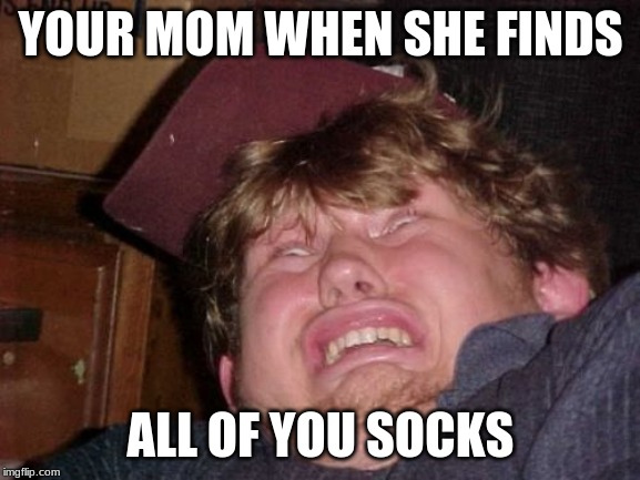 WTF Meme | YOUR MOM WHEN SHE FINDS; ALL OF YOU SOCKS | image tagged in memes,wtf | made w/ Imgflip meme maker