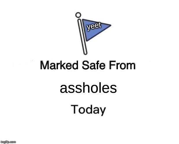 Marked Safe From Meme | yeet; assholes | image tagged in memes,marked safe from | made w/ Imgflip meme maker