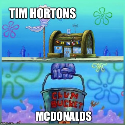 Krusty Krab Vs Chum Bucket | TIM HORTONS; MCDONALDS | image tagged in memes,krusty krab vs chum bucket | made w/ Imgflip meme maker