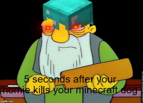 Yes | 5 seconds after your homie kills your minecraft dog | image tagged in fortnite,is,gay,minecraft,good | made w/ Imgflip meme maker