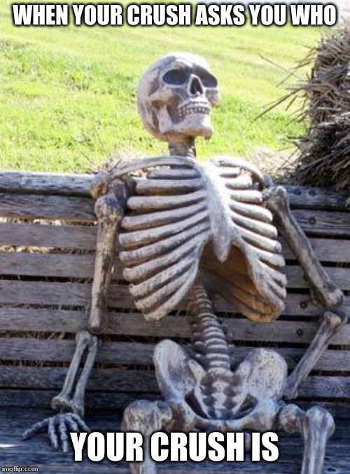 Waiting Skeleton Meme | WHEN YOUR CRUSH ASKS YOU WHO YOUR CRUSH IS | image tagged in memes,waiting skeleton | made w/ Imgflip meme maker
