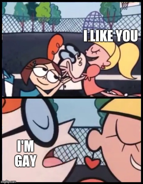 Say it Again, Dexter Meme | I LIKE YOU; I'M GAY | image tagged in memes,say it again dexter | made w/ Imgflip meme maker