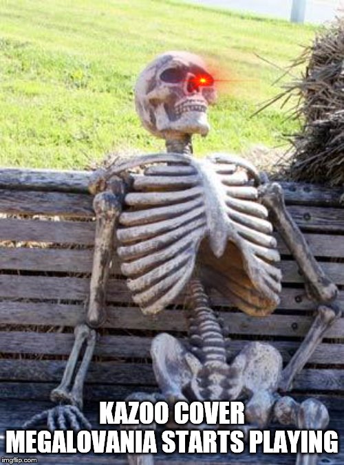 Waiting Skeleton Meme | KAZOO COVER MEGALOVANIA STARTS PLAYING | image tagged in memes,waiting skeleton | made w/ Imgflip meme maker