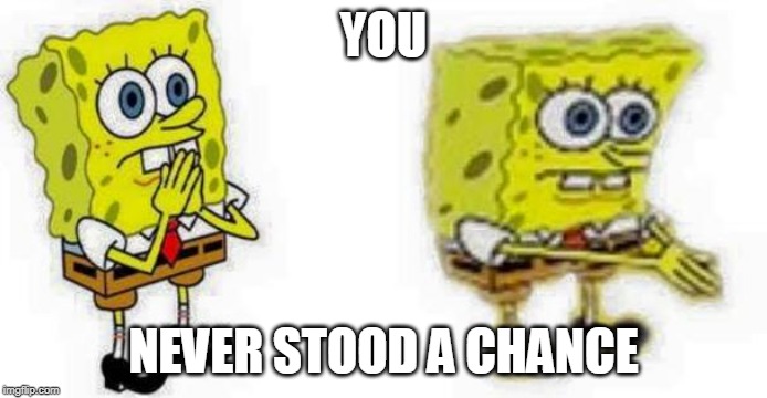 Spongebob *Inhale* Boi | YOU; NEVER STOOD A CHANCE | image tagged in spongebob inhale boi | made w/ Imgflip meme maker