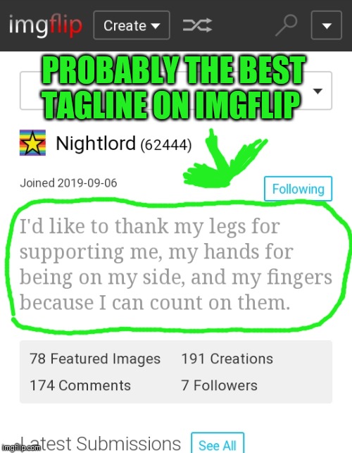 Nightlord | PROBABLY THE BEST TAGLINE ON IMGFLIP | image tagged in nightlord,tagline,imgflip users,44colt | made w/ Imgflip meme maker