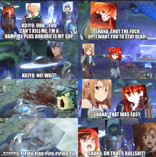 [Crossing Void] Dokuro-chan helping a vampire from those crazy girls | image tagged in anime,sword art online,mortal kombat | made w/ Imgflip meme maker