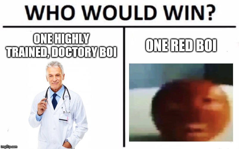 Who Would Win? Meme | ONE HIGHLY TRAINED, DOCTORY BOI; ONE RED BOI | image tagged in memes,who would win | made w/ Imgflip meme maker