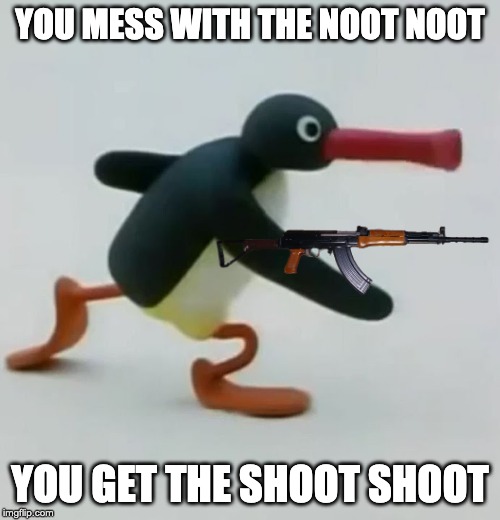 YOU MESS WITH THE NOOT NOOT; YOU GET THE SHOOT SHOOT | image tagged in pingu,noot noot | made w/ Imgflip meme maker