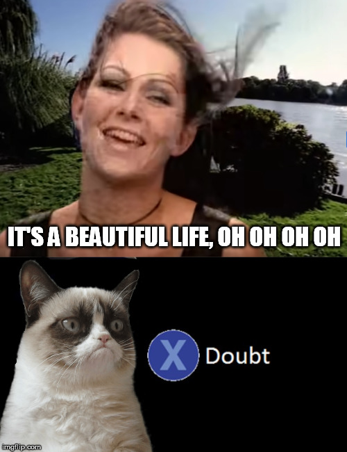 IT'S A BEAUTIFUL LIFE, OH OH OH OH | image tagged in la noire press x to doubt,ace of base,grumpy cat,90's,everything sucks | made w/ Imgflip meme maker
