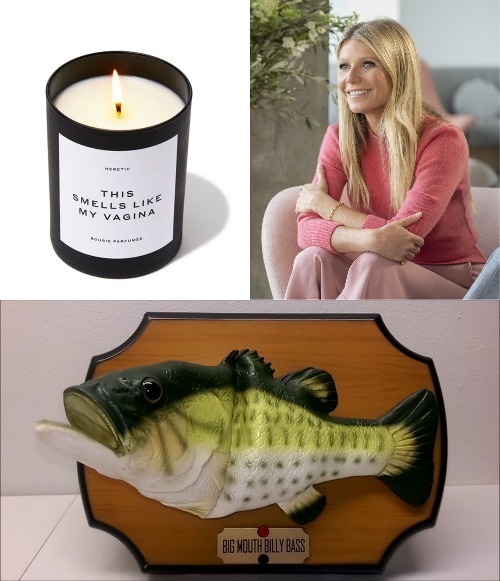 This smells like my vagina | image tagged in gwyneth paltrow,gwyneth paltrows vagina,big mouth billy bass,stinky perfume,somethings fishy,fishy | made w/ Imgflip meme maker