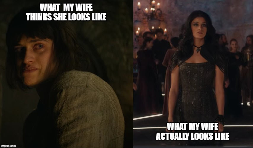 Yennefer - Witcher | WHAT  MY WIFE THINKS SHE LOOKS LIKE; WHAT MY WIFE ACTUALLY LOOKS LIKE | image tagged in yennefer - witcher | made w/ Imgflip meme maker
