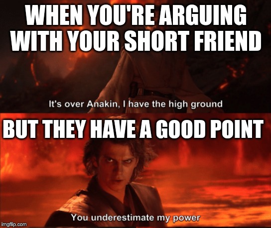WHEN YOU'RE ARGUING WITH YOUR SHORT FRIEND; BUT THEY HAVE A GOOD POINT | image tagged in star wars | made w/ Imgflip meme maker