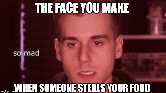 THE FACE YOU MAKE; WHEN SOMEONE STEALS YOUR FOOD | image tagged in tal,mad | made w/ Imgflip meme maker