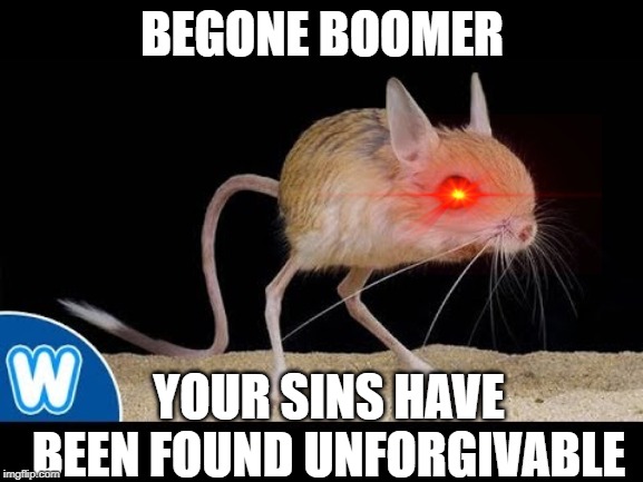 BEGONE BOOMER | BEGONE BOOMER; YOUR SINS HAVE BEEN FOUND UNFORGIVABLE | image tagged in ok boomer,boomer | made w/ Imgflip meme maker