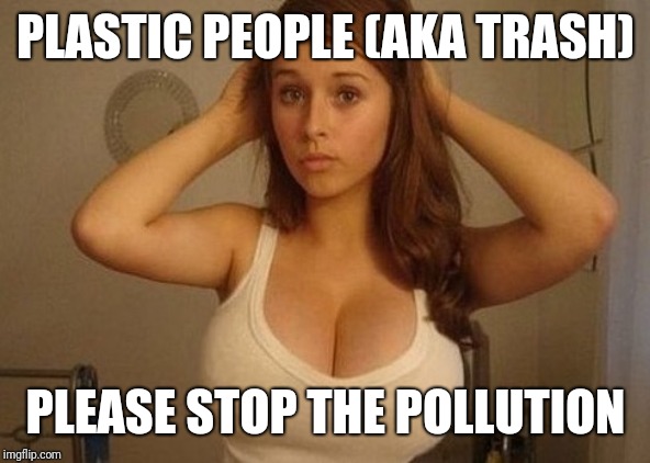Hot Girl | PLASTIC PEOPLE (AKA TRASH); PLEASE STOP THE POLLUTION | image tagged in hot girl | made w/ Imgflip meme maker
