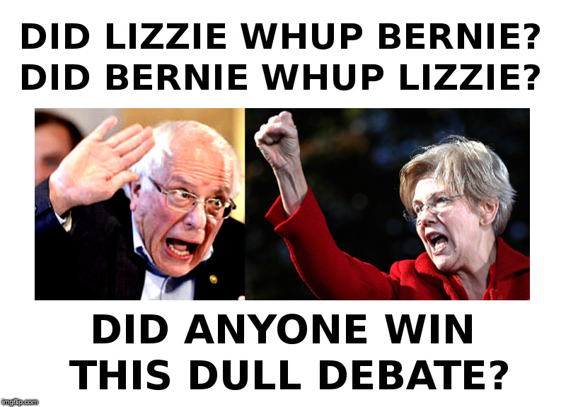 Did Anyone Win This Dull Debate? | image tagged in elizabeth warren,bernie sanders,presidential debate,yawn | made w/ Imgflip meme maker