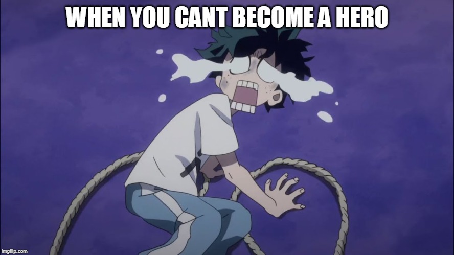 Crybaby izuku | WHEN YOU CANT BECOME A HERO | image tagged in crybaby izuku | made w/ Imgflip meme maker