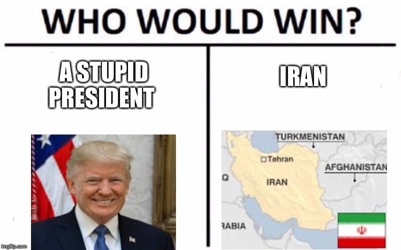 Who Would Win? Meme | A STUPID PRESIDENT; IRAN | image tagged in memes,who would win | made w/ Imgflip meme maker