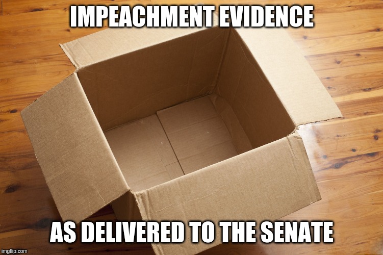 Empty Box | IMPEACHMENT EVIDENCE; AS DELIVERED TO THE SENATE | image tagged in empty box | made w/ Imgflip meme maker