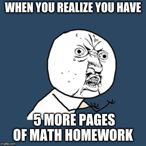 Y U No | WHEN YOU REALIZE YOU HAVE; 5 MORE PAGES OF MATH HOMEWORK | image tagged in memes,y u no | made w/ Imgflip meme maker