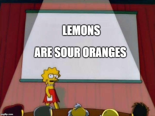 Lisa Simpson's Presentation | LEMONS; ARE SOUR ORANGES | image tagged in lisa simpson's presentation,fruits,funny but true | made w/ Imgflip meme maker