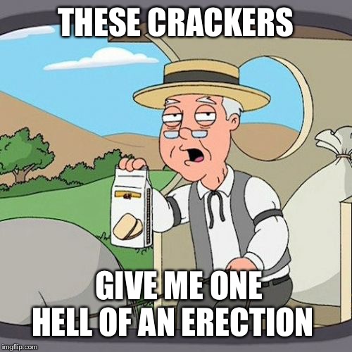 Dare you to crack at my meme 
 Updated 2.0 | THESE CRACKERS; GIVE ME ONE HELL OF AN ERECTION | image tagged in memes,pepperidge farm remembers,funny,old meme,family guy | made w/ Imgflip meme maker