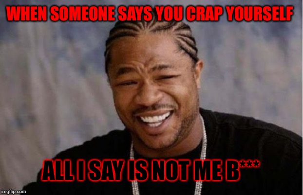 Yo Dawg Heard You Meme | WHEN SOMEONE SAYS YOU CRAP YOURSELF; ALL I SAY IS NOT ME B*** | image tagged in memes,yo dawg heard you | made w/ Imgflip meme maker