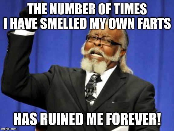 Too Damn High Meme | THE NUMBER OF TIMES I HAVE SMELLED MY OWN FARTS; HAS RUINED ME FOREVER! | image tagged in memes,too damn high | made w/ Imgflip meme maker