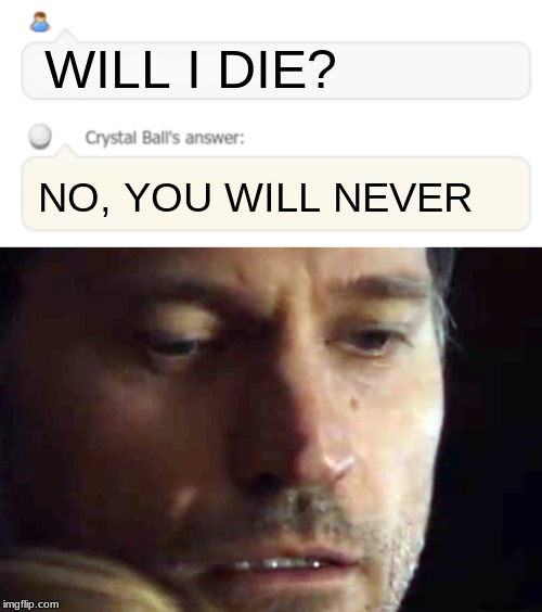 WILL I DIE? NO, YOU WILL NEVER | image tagged in crystal ball | made w/ Imgflip meme maker