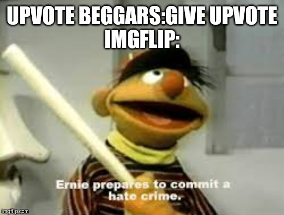 Ernie Prepares to commit a hate crime | UPVOTE BEGGARS:GIVE UPVOTE
IMGFLIP: | image tagged in ernie prepares to commit a hate crime | made w/ Imgflip meme maker